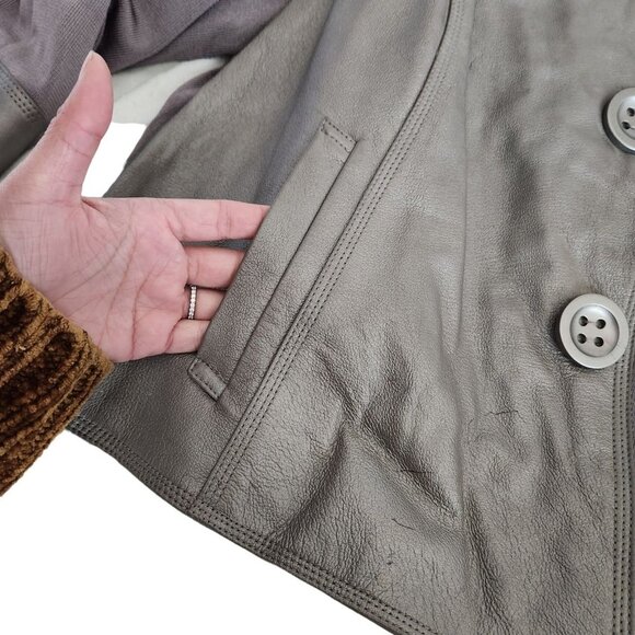 Nygard Jacket Pewter Leather Front Trim Collarless‎ Knit Back 3/4 Sleeves Size L - Picture 14 of 16